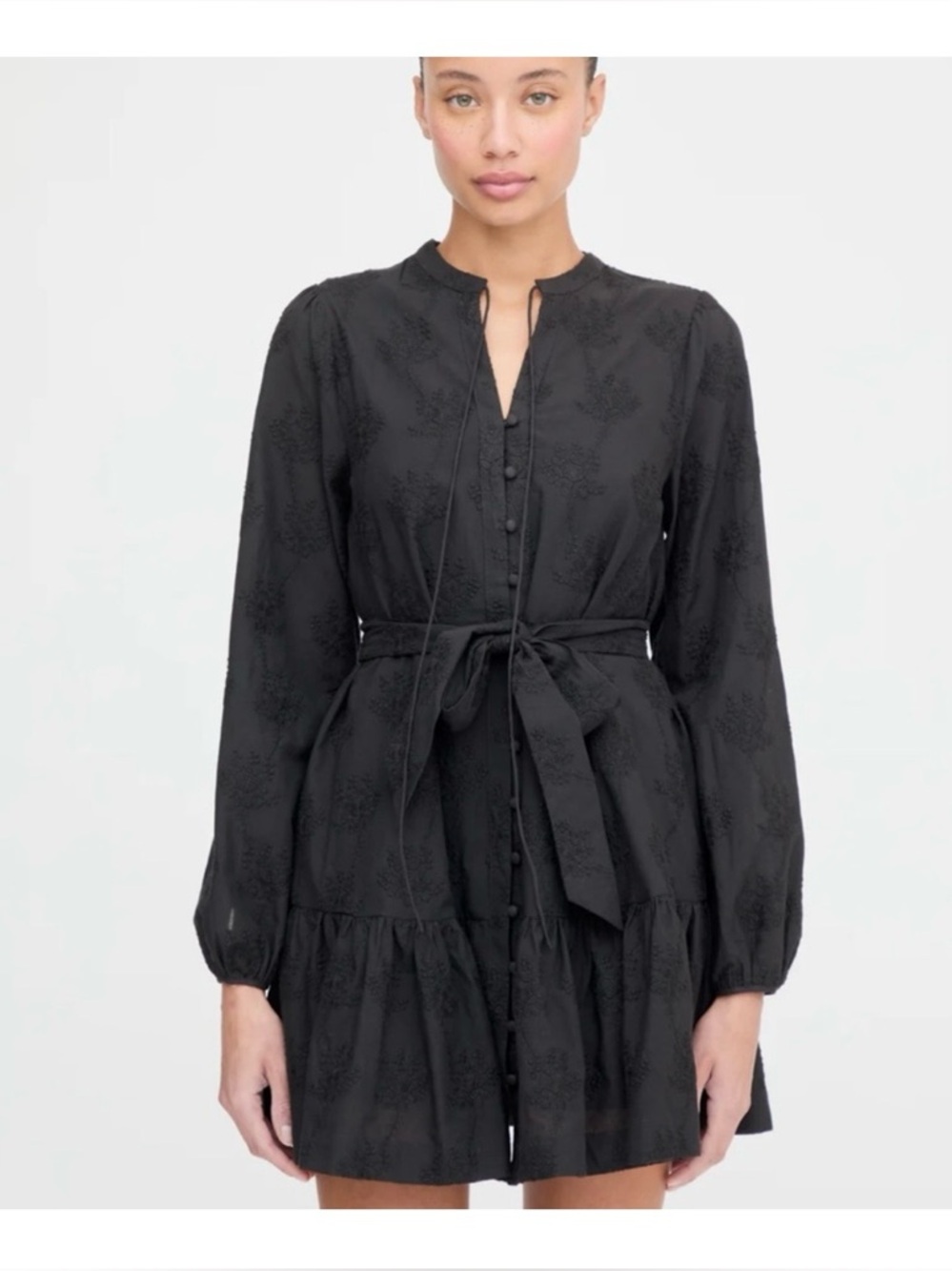 Hill House Black Long-Sleeve Ruffle-Hem Mini Dress